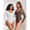 imageAvidlove Long Sleeve Bodysuit for Women Sexy V Neck Mesh Ruched Shapewear Body Suits Going Out Leotard TopsWhite