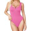 imageAvidlove Bodysuits for Women Button Down Square Neck Sleeveless Body Suit Snap Closure Double Lined Tank Tops BodysuitPink