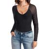 imageAvidlove Long Sleeve Bodysuit for Women Sexy V Neck Mesh Ruched Shapewear Body Suits Going Out Leotard TopsBlack