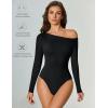 imageAvidlove Women Off the Shoulder Long Sleeve Bodysuit Double Lined Thong Body Suits Tops Soft Sexy OutfitsBlack
