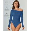 imageAvidlove Women Off the Shoulder Long Sleeve Bodysuit Double Lined Thong Body Suits Tops Soft Sexy OutfitsBlue