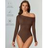 imageAvidlove Women Off the Shoulder Long Sleeve Bodysuit Double Lined Thong Body Suits Tops Soft Sexy OutfitsBrown