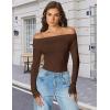 imageAvidlove Women Off the Shoulder Long Sleeve Bodysuit Double Lined Thong Body Suits Tops Soft Sexy OutfitsBrown