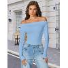 imageAvidlove Women Off the Shoulder Long Sleeve Bodysuit Double Lined Thong Body Suits Tops Soft Sexy OutfitsLight Blue