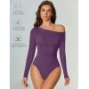 imageAvidlove Women Off the Shoulder Long Sleeve Bodysuit Double Lined Thong Body Suits Tops Soft Sexy OutfitsPurple