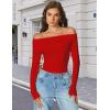 imageAvidlove Women Off the Shoulder Long Sleeve Bodysuit Double Lined Thong Body Suits Tops Soft Sexy OutfitsRed