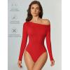 imageAvidlove Women Off the Shoulder Long Sleeve Bodysuit Double Lined Thong Body Suits Tops Soft Sexy OutfitsRed