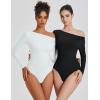 imageAvidlove Women Off the Shoulder Long Sleeve Bodysuit Double Lined Thong Body Suits Tops Soft Sexy OutfitsWhite