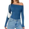 imageAvidlove Women Off the Shoulder Long Sleeve Bodysuit Double Lined Thong Body Suits Tops Soft Sexy OutfitsBlue