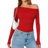 imageAvidlove Women Off the Shoulder Long Sleeve Bodysuit Double Lined Thong Body Suits Tops Soft Sexy OutfitsRed