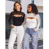 imageAvidlove Womens Long Sleeve Bodysuits Mock Turtle Neck Shapewear Bodysuit Sexy Mesh Bodysuit Two Piece Outfit Cami TopsBlack