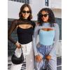 imageAvidlove Womens Long Sleeve Bodysuits Mock Turtle Neck Shapewear Bodysuit Sexy Mesh Bodysuit Two Piece Outfit Cami TopsLight Blue