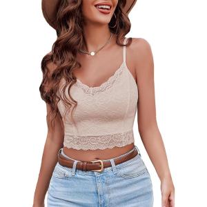 imageAvidlove Lace Bralette for Women Spaghetti Strap Tank Top V Neck Slim Basic CamisolesChampagne