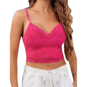 imageAvidlove Lace Bralette for Women Spaghetti Strap Tank Top V Neck Slim Basic CamisolesRose Red