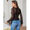 image:imageAvidlove Bell Sleeve Criss Cross V Neck Tops for Women Sheer Mesh Shirt Going Out BlousesBlack