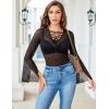 image:imageAvidlove Bell Sleeve Criss Cross V Neck Tops for Women Sheer Mesh Shirt Going Out BlousesBlack