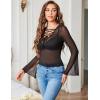 image:imageAvidlove Bell Sleeve Criss Cross V Neck Tops for Women Sheer Mesh Shirt Going Out BlousesBlack