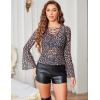 image:imageAvidlove Bell Sleeve Criss Cross V Neck Tops for Women Sheer Mesh Shirt Going Out BlousesLeopard An156