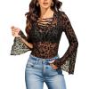 image:imageAvidlove Bell Sleeve Criss Cross V Neck Tops for Women Sheer Mesh Shirt Going Out BlousesLeopard An59