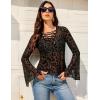 image:imageAvidlove Bell Sleeve Criss Cross V Neck Tops for Women Sheer Mesh Shirt Going Out BlousesLeopard An59