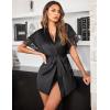 image:imageAvidlove Women Lingerie Robe Satin Sleepwear Eyelash Lace Kimono Side Split Sexy Silk RobesBlack