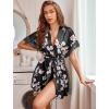 image:imageAvidlove Women Lingerie Robe Satin Sleepwear Eyelash Lace Kimono Side Split Sexy Silk RobesBlack Floral