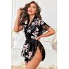 image:imageAvidlove Women Lingerie Robe Satin Sleepwear Eyelash Lace Kimono Side Split Sexy Silk RobesBlack Floral