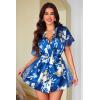 image:imageAvidlove Women Lingerie Robe Satin Sleepwear Eyelash Lace Kimono Side Split Sexy Silk RobesDark Blue Flowers