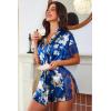 image:imageAvidlove Women Lingerie Robe Satin Sleepwear Eyelash Lace Kimono Side Split Sexy Silk RobesDark Blue Flowers