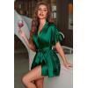 image:imageAvidlove Women Lingerie Robe Satin Sleepwear Eyelash Lace Kimono Side Split Sexy Silk RobesDark Green