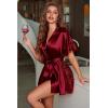 image:imageAvidlove Women Lingerie Robe Satin Sleepwear Eyelash Lace Kimono Side Split Sexy Silk RobesDark Red