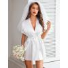 image:imageAvidlove Women Lingerie Robe Satin Sleepwear Eyelash Lace Kimono Side Split Sexy Silk RobesWhite
