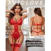 image:imageAvidlove Womens Deep V Teddy Lingerie Sexy Lace Bodysuit Cut Out Garter Lingerie SetsRed