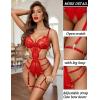 image:imageAvidlove Womens Deep V Teddy Lingerie Sexy Lace Bodysuit Cut Out Garter Lingerie SetsRed