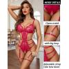 image:imageAvidlove Womens Deep V Teddy Lingerie Sexy Lace Bodysuit Cut Out Garter Lingerie SetsRose Red