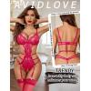 image:imageAvidlove Womens Deep V Teddy Lingerie Sexy Lace Bodysuit Cut Out Garter Lingerie SetsRose Red