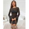 image:imageAvidlove Womens Mesh Dress Backless Bell Sleeve Party Clubwear Mini Bodycon DressesConstellation