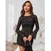 image:imageAvidlove Womens Mesh Dress Backless Bell Sleeve Party Clubwear Mini Bodycon DressesFlowers With Leavesblack