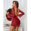 image:imageAvidlove Womens Mesh Dress Backless Bell Sleeve Party Clubwear Mini Bodycon DressesRed Leopard Print