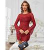 image:imageAvidlove Womens Mesh Dress Backless Bell Sleeve Party Clubwear Mini Bodycon DressesRed Leopard Print