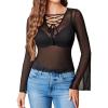 image:imageAvidlove Bell Sleeve Criss Cross V Neck Tops for Women Sheer Mesh Shirt Going Out BlousesBlack