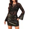 image:imageAvidlove Bell Sleeve Criss Cross V Neck Tops for Women Sheer Mesh Shirt Going Out BlousesLine