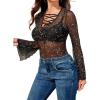 image:imageAvidlove Bell Sleeve Criss Cross V Neck Tops for Women Sheer Mesh Shirt Going Out BlousesStar