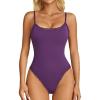 image:imageAvidlove Women Square Neck Lace Bodysuit Sleeveless Spaghetti Strap Tank Top Body SuitsPurple