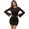 image:imageAvidlove Womens Mesh Dress Backless Bell Sleeve Party Clubwear Mini Bodycon DressesGeo Patternblack