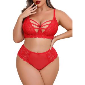 image:imageAvidlove Plus Size Lingerie Set for Women Lace Bra Panties Set 2 Piece LingerieCarmine Red