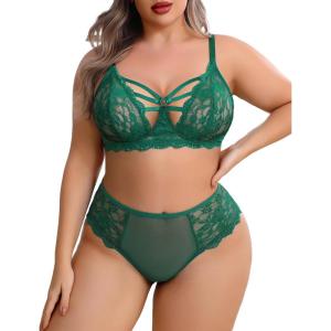 image:imageAvidlove Plus Size Lingerie Set for Women Lace Bra Panties Set 2 Piece LingerieDark Green