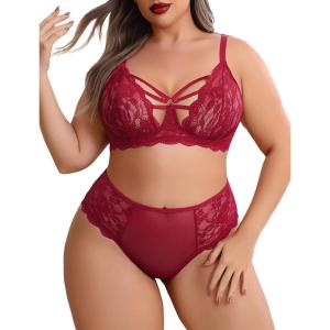 image:imageAvidlove Plus Size Lingerie Set for Women Lace Bra Panties Set 2 Piece LingerieDark Red