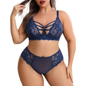 image:imageAvidlove Plus Size Lingerie Set for Women Lace Bra Panties Set 2 Piece LingerieNavy Blue