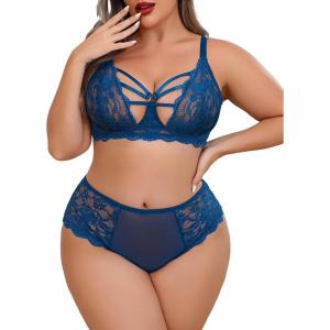 image:imageAvidlove Plus Size Lingerie Set for Women Lace Bra Panties Set 2 Piece LingerieRoyal Blue